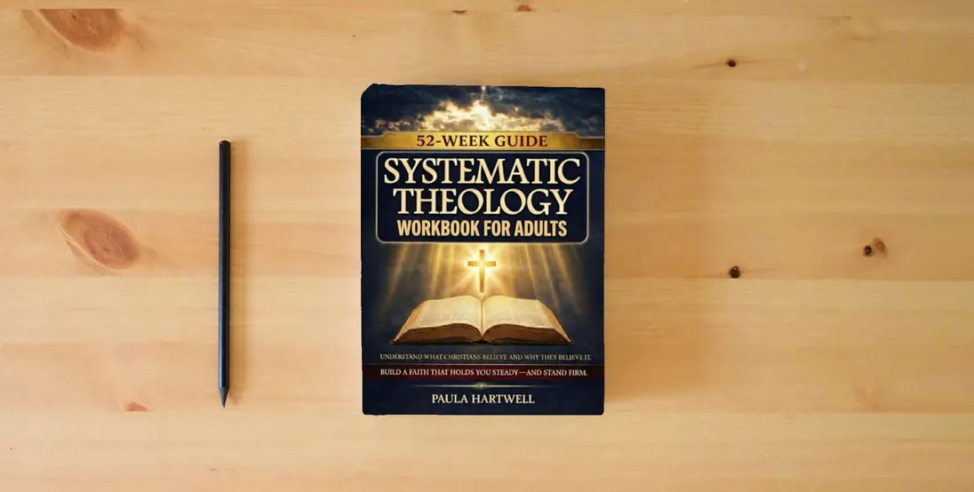 The book Systematic Theology Workbook for Adults: 52 Weeks to Understand What Christians Believe and Why They Believe It. Build a Faith That Holds You Steady—and Stand Firm} is on the table