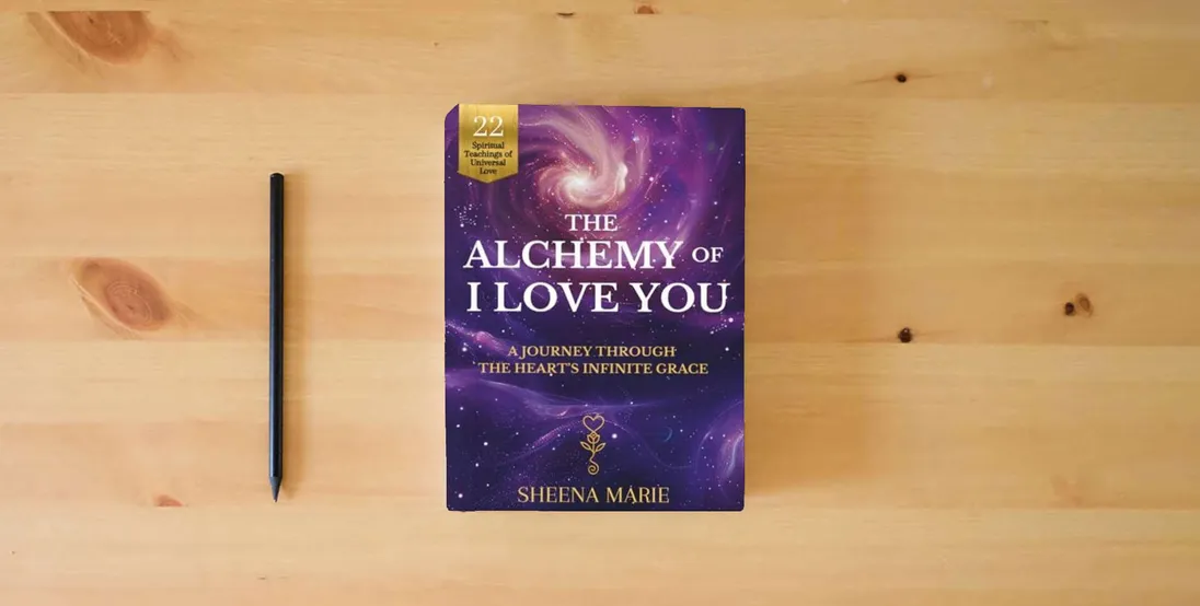 The book The Alchemy of I Love You: A Journey Through The Heart's Infinite Grace} is on the table