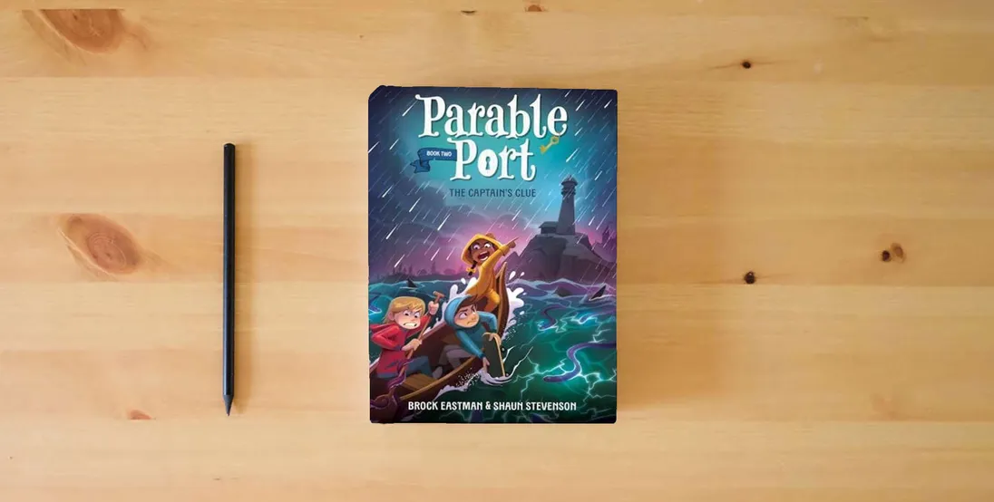 The book The Captain's Clue (Parable Port)} is on the table