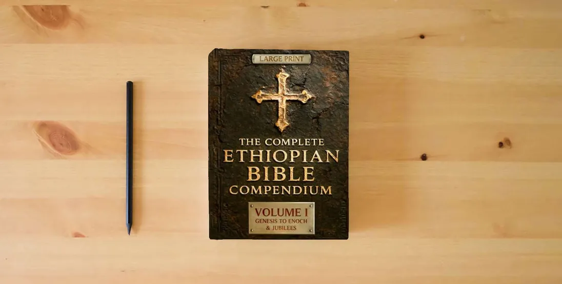 The book THE COMPLETE ETHIOPIAN BIBLE COMPENDIUM in English 88 Books |LARGE PRINT Series|: Volume I — Genesis to Enoch & Jubilees — The First Sacred Apocrypha ... HARDCOVER Series — Complete 4-Volume Set)} is on the table