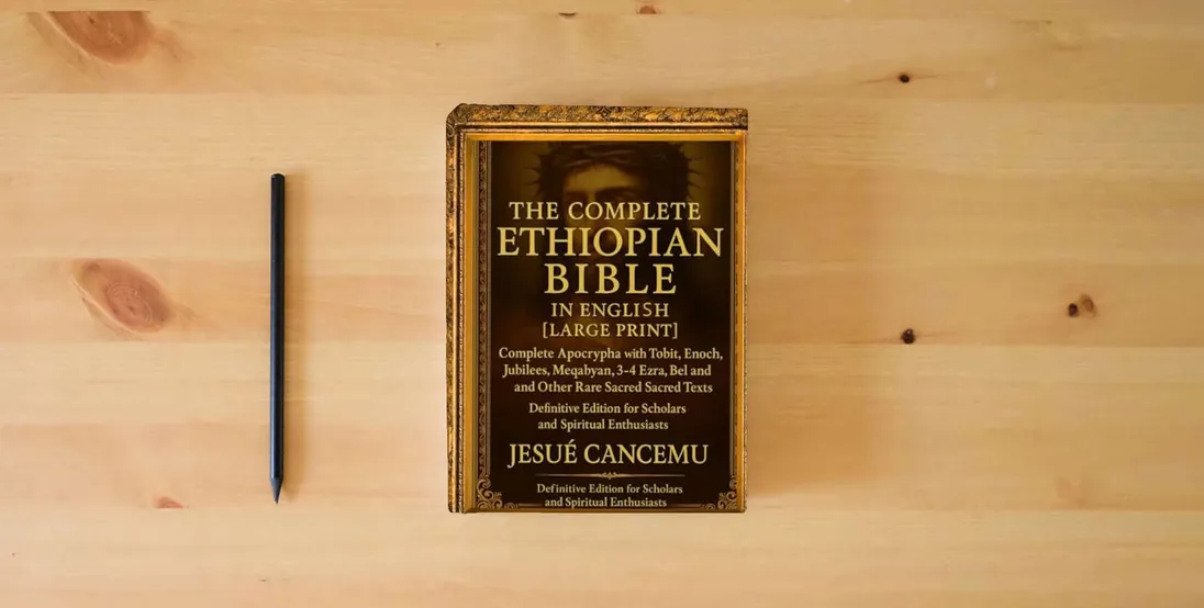 The book THE Complete Ethiopian Bible in English [Large Print]: Complete Apocrypha with Tobit,Enoch, Jubilees,Meqabyan,3-4 Ezra,Bel and the Dragon,and Other ... for Scholars and Spiritual Enthusiasts} is on the table