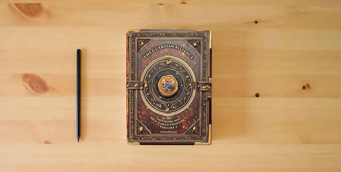 The book The Guardian Alliance: Gridwork and New Earth Prophecy - Volume I: Foundations of Planetary Architecture: Gridwork and New Earth Prophecy} is on the table
