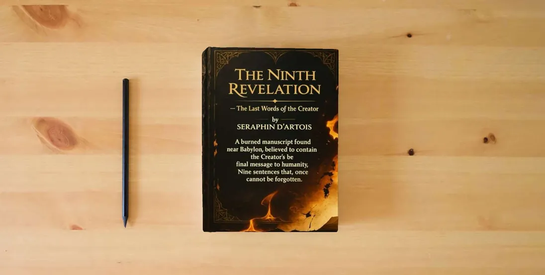 The book THE NINTH REVELATION The Last Words of the Creator} is on the table