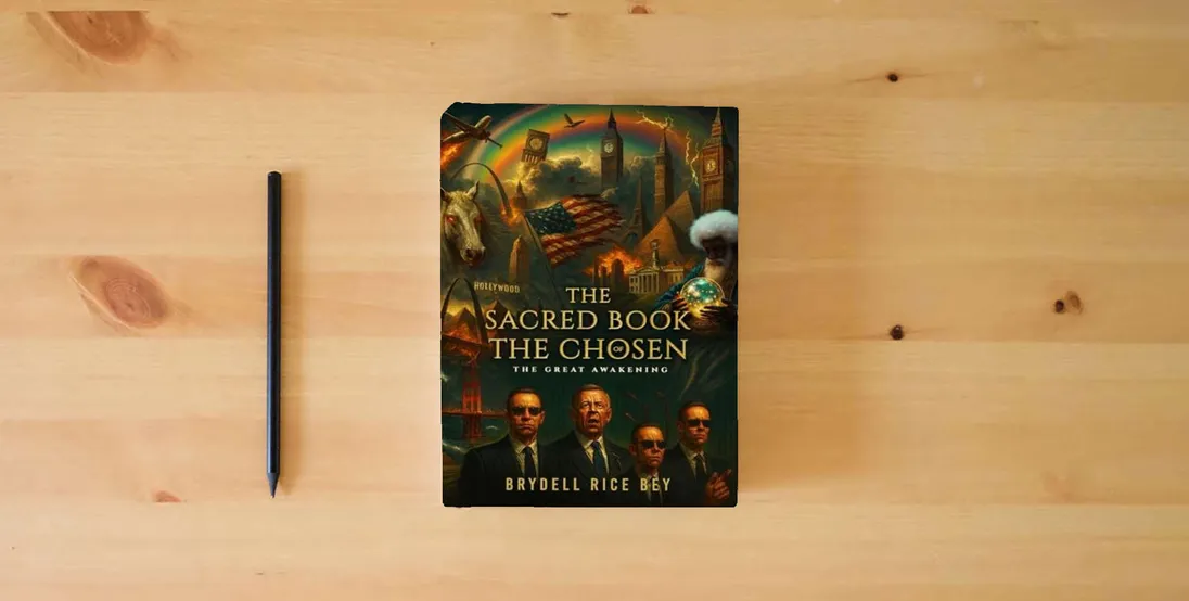 The book The Sacred Book of The Chosen: Great Awakening} is on the table