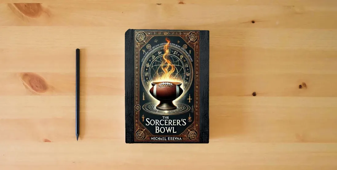 The book The Sorcerer's Bowl: Unlocking the Arcane and Exposing Super Bowl Halftime Rituals (Halftime Secrets: The Occult Rituals of the Super Bowl)} is on the table