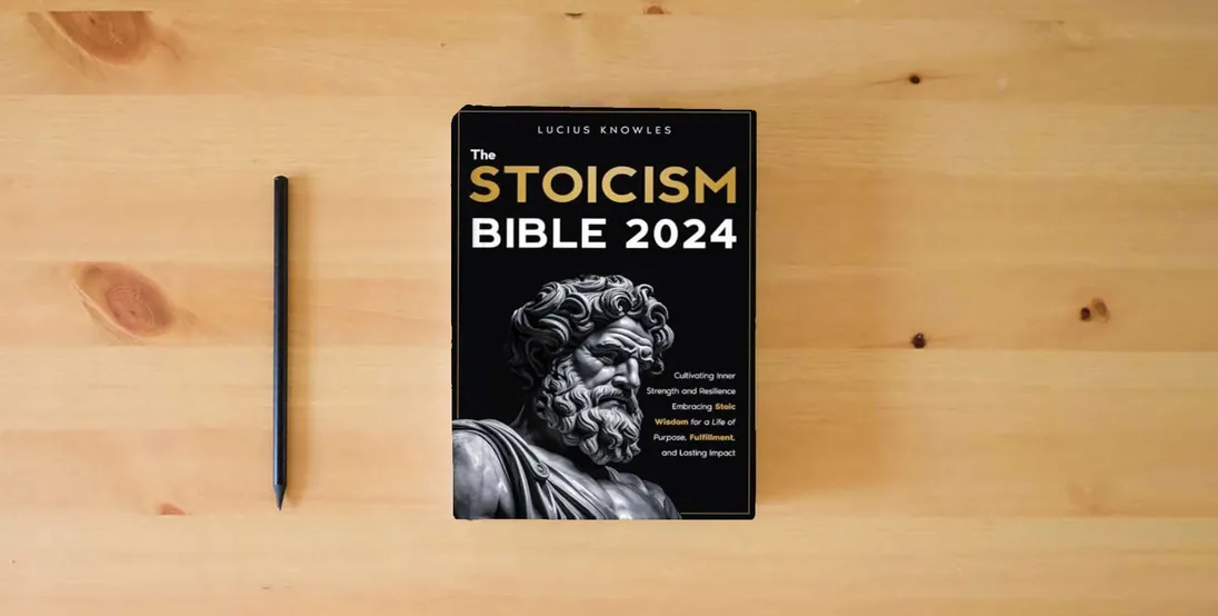 The book The Stoicism Bible: Cultivating Inner Strength and Resilience Embracing Stoic Wisdom for a Life of Purpose, Fulfillment, and Lasting Impact} is on the table