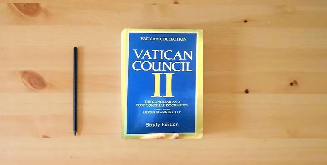 The book Vatican Council II: The Conciliar and Post Conciliar Documents, Study Edition} is on the table