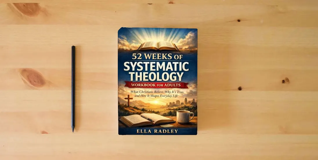 The book 52 Weeks of Systematic Theology Workbook for Adults: What Christians Believe, Why It’s True, and How It Shapes Everyday Life} is on the table