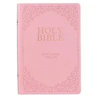 Book Cover: KJV Holy Bible, Giant Print Full-Size, Pink Faux Leather w/Ribbon Marker, Red Letter, Thumb Index, King James Version