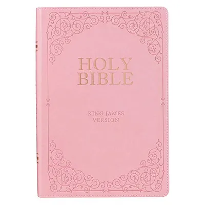 Book Cover: KJV Holy Bible, Giant Print Full-Size, Pink Faux Leather w/Ribbon Marker, Red Letter, Thumb Index, King James Version