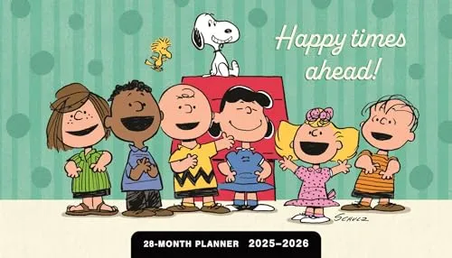 Book Cover: Peanuts Happy Times Ahead: 2025-2026 28-Month Inspirational Pocket Planner
